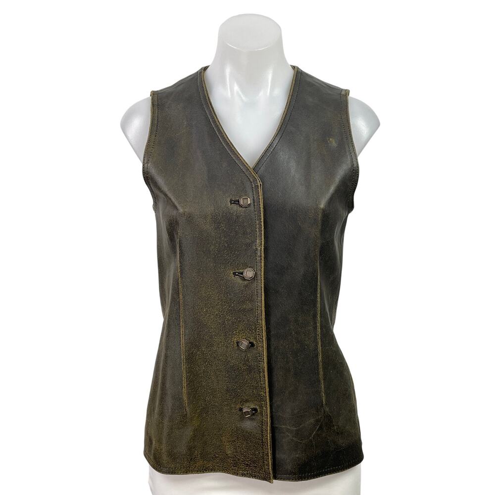 GAP Women's Brown Sleeveless 100% Leather V-neck Button Down Vest Top Size XS